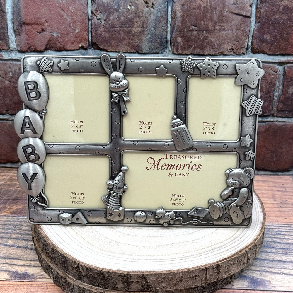 Treasured Memories Ganz Pewter 3D Baby Photo‎ Picture Frame Collage Easel Back